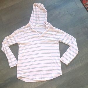 Pink and grey striped hooded cardigan - M